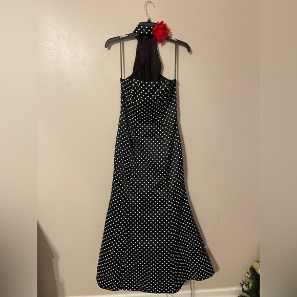 1990s Jessica McClintock Gunne Sax Polka Dot Black & White. Red Neck Rose - Picture 1 of 7